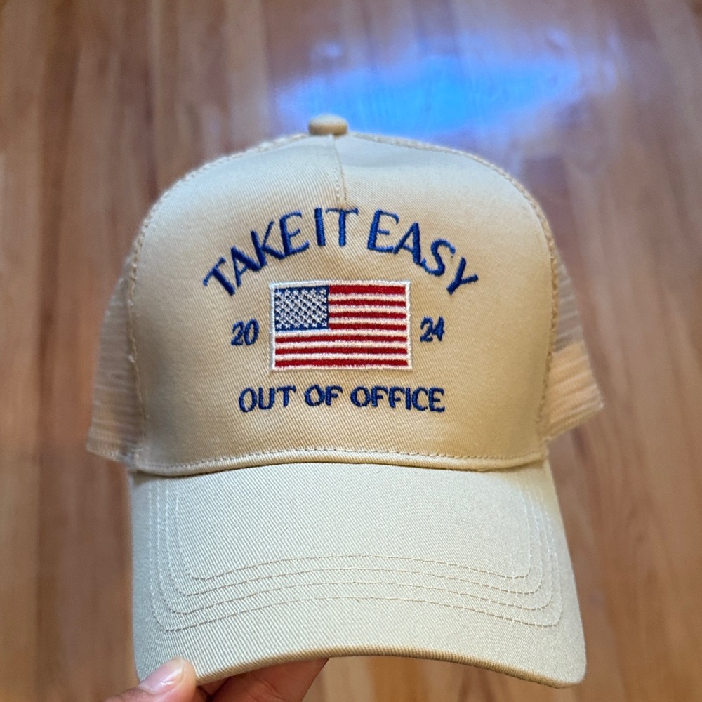 Beige 'Take It Easy- Out Of Office' Cap with Flag Embroidery 2024